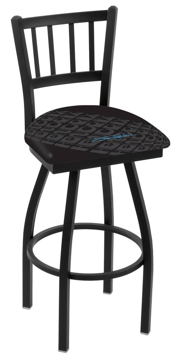 Black Wrinkle Jimi Hendrix Swivel Bar Stool with Jailhouse Style Back