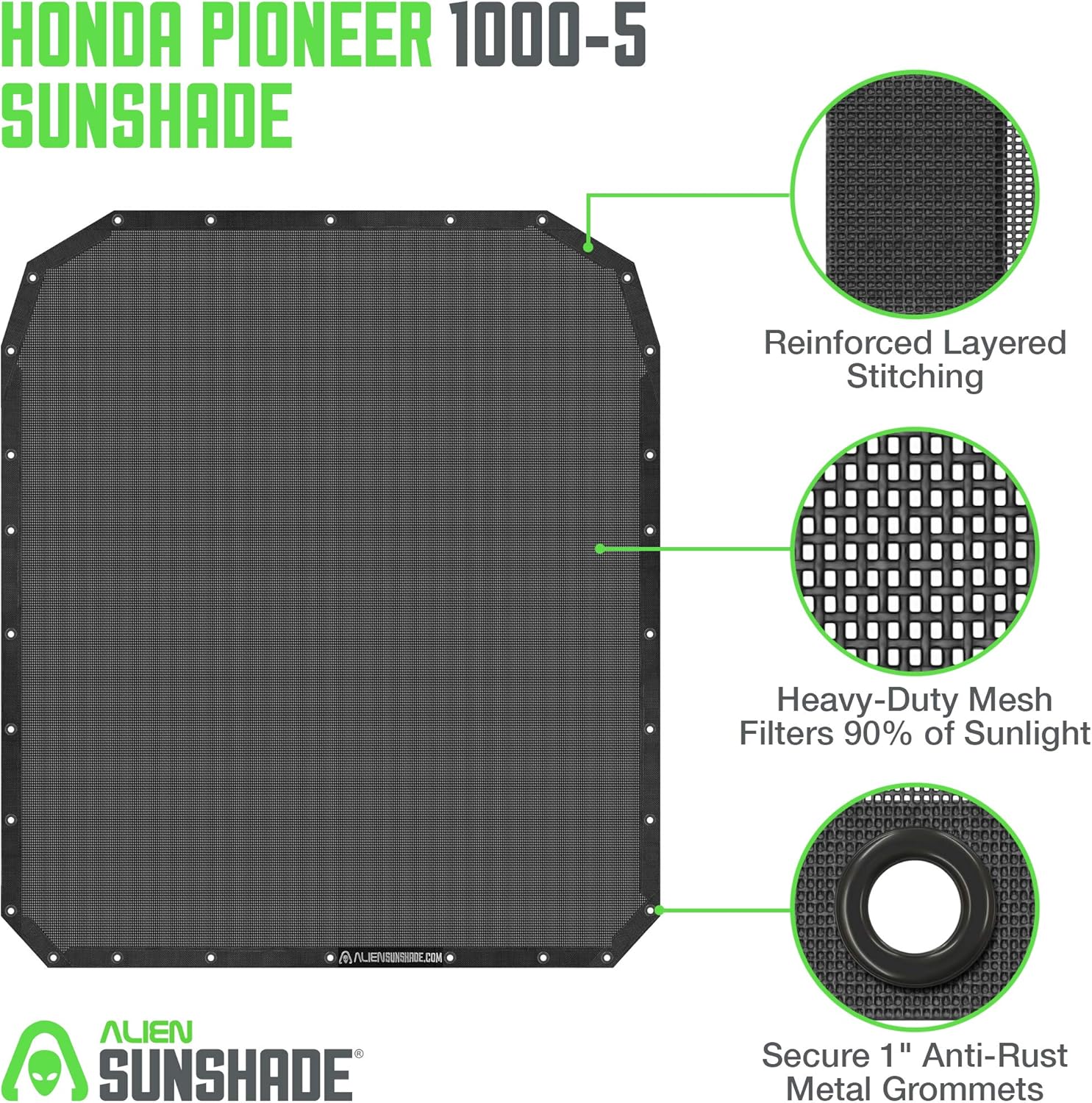 Alien Sunshade Honda Pioneer 1000-5 Roof &ndash; Top Mesh Sun Shade for Pioneer 1000 Series - Blocks UV, Wind, Noise - Top Cover for Honda Pioneer 1000 Roof (Black)