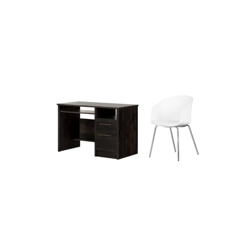 South Shore Gravity Rubbed Black Desk and 1 Flam White and Chrome Chair Set