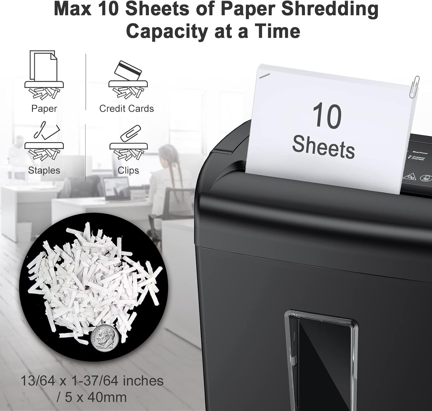 bonsaii 10-Sheet Paper Shredder, Credit Card Cross-Cut Shredders for Home Office Use, 5.5 Gallons Large Wastebasket with Transparent Window, Black (C209-D) Pack of 2