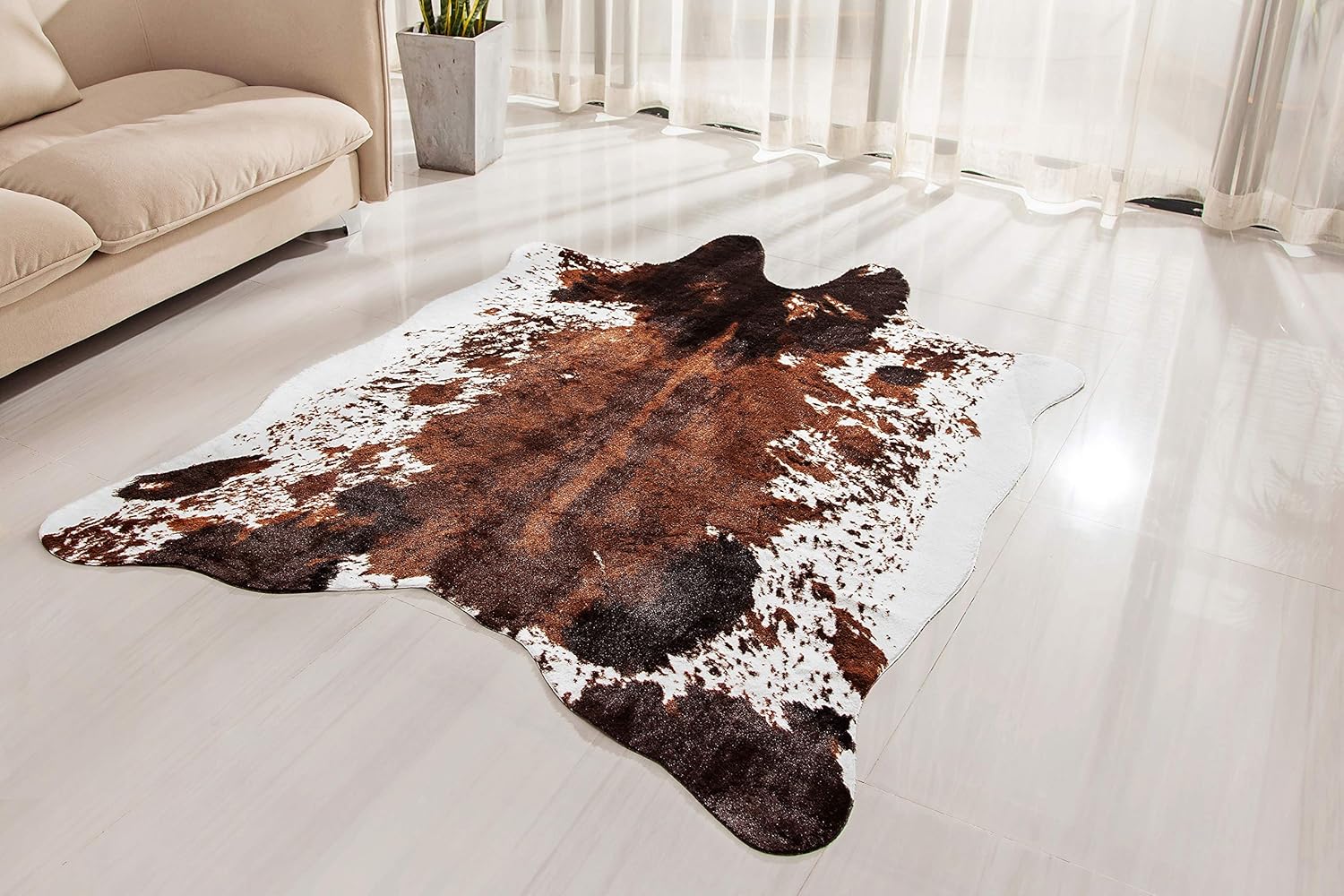 NativeSkins Faux Cowhide Rug Large (4.6ft x 6.6ft) - Cow Print Area Rug with No-Slip Backing