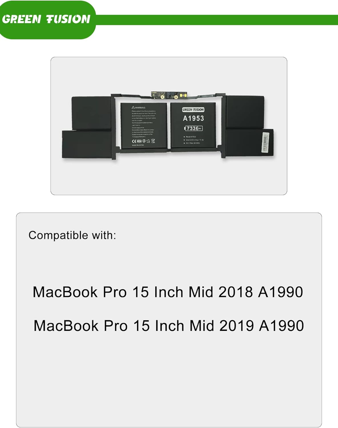 A1990 A1953 Laptop Battery for MacBook Pro 15 Inch with Touch Bar Mid 2018 & Mid 2019, 83.6Wh 11.4V, with Repair Toolkit, Electronic User Manual