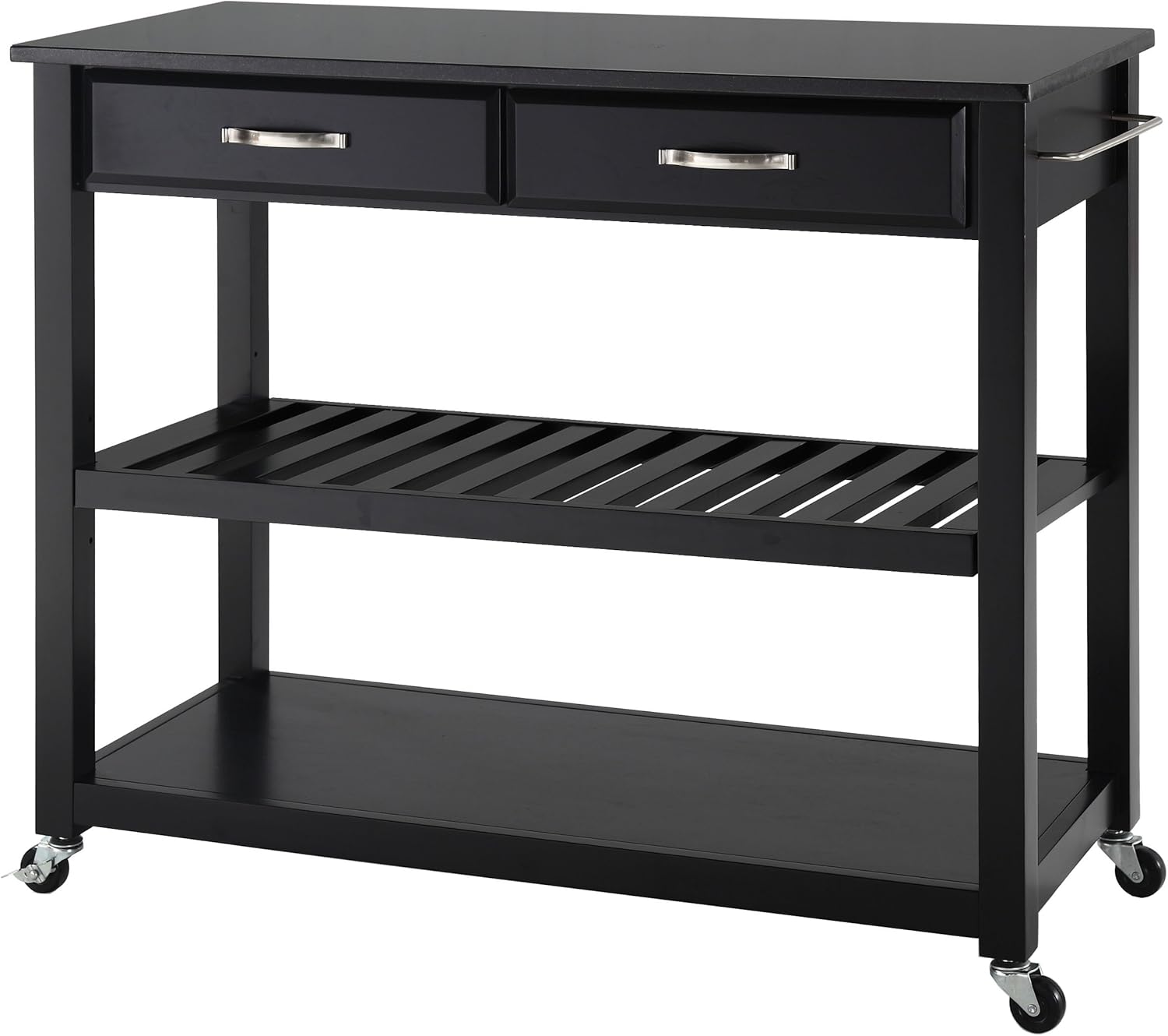 Crosley Furniture Full Size Kitchen Prep Cart with Solid Black Granite Top, White