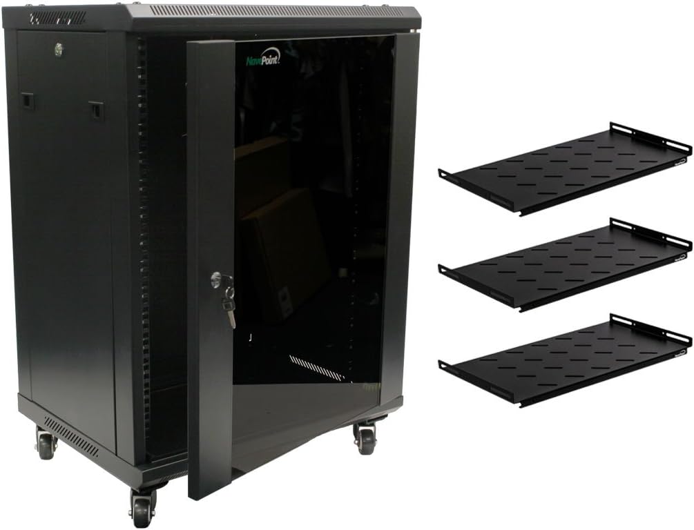 NavePoint 15U Wall Mount Network Server Cabinet Rack Glass Door Lock w/Casters and Shelves