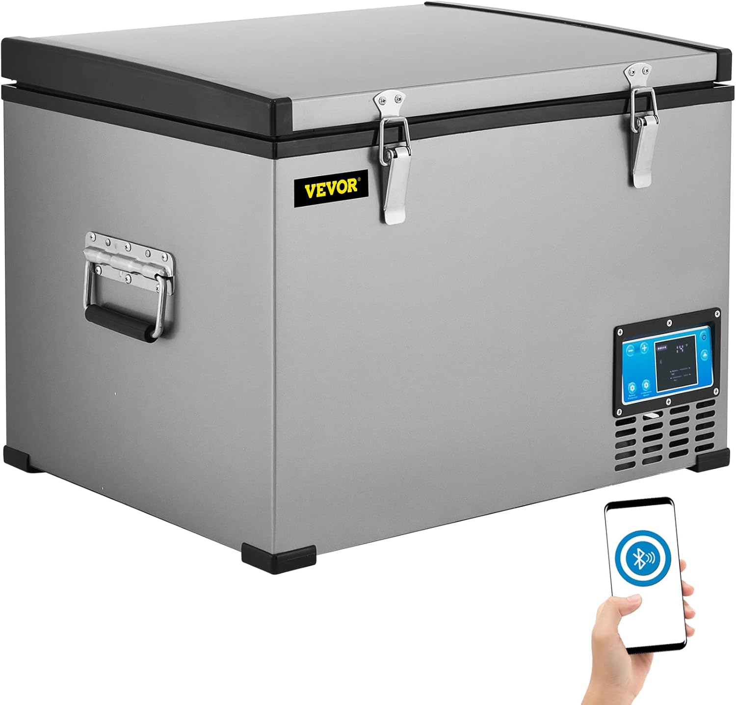 VEVOR 12 Volt Refrigerator 64 Quart, Metal Shell Car Refrigerator, Portable Refrigerator App Control,-4℉ to 68℉, RV Refrigerator with 12/24V DC and 120-240V AC for Camping and Home Use