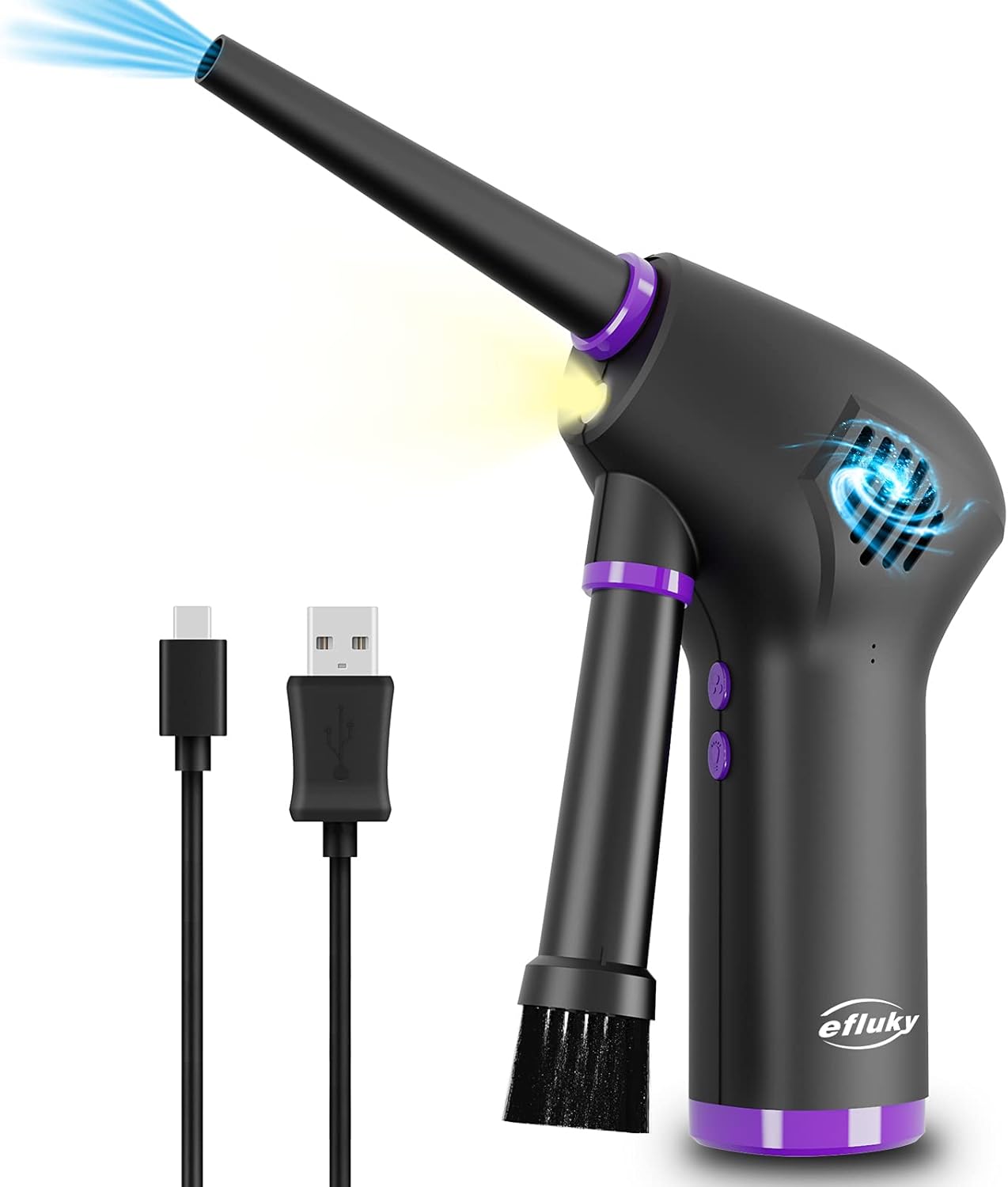 Cordless Air Duster, efluky Air Duster for Computer Cleaning with LED Light, Replaces Compressed Spray Gas Cans, Rechargeable Battery,Powerful 36000 RPM,Handy and Efficient for Electronics Pack of 2