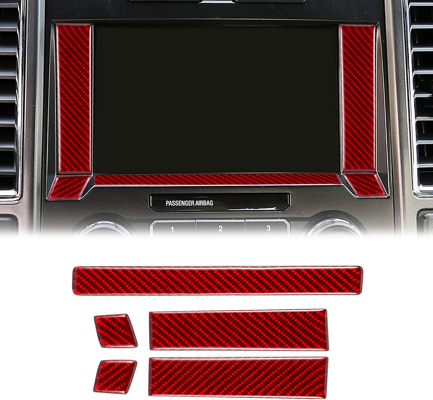 LANZMYAN Compatible with Center Console Display Frame Sticker Carbon Fiber Center Console Screen Frame Trim Cover Interior Accessories for Ford F150 2015 2016 2017 2018 2019 2020 Red 5PCS