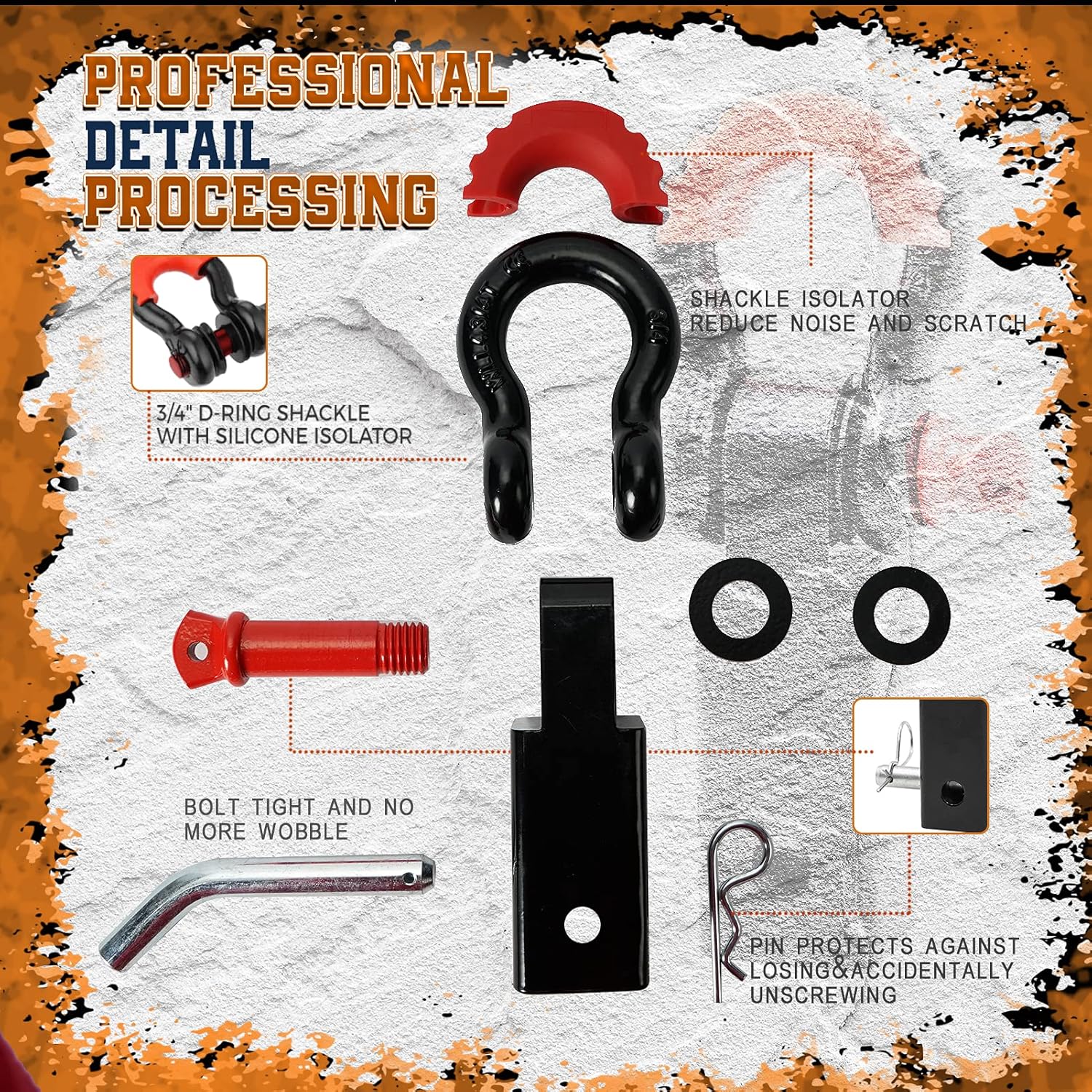 ORCISH Shackle Hitch Receiver, 3/4 Inch Shackle Fitting 2 Inch Receiver Hitch, Tow Hitch Recovery