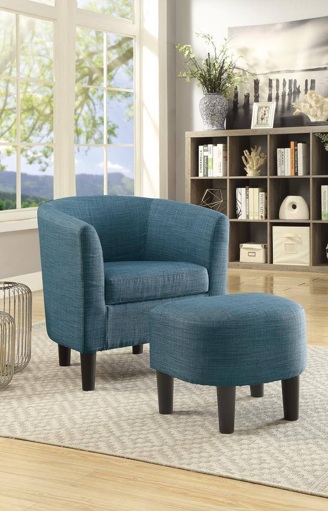 Fabric Accent Chair with Ottoman in Dorris Fabric, Blue