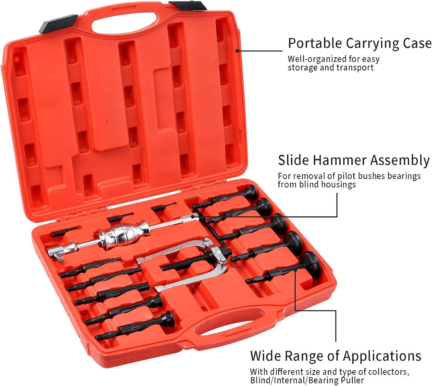 16pc Blind Hole Collet Bearing Race and Seal Puller Extractor Kit, Slide Hammer Pilot Insert Inner Internal Bearing Removal Tool Set