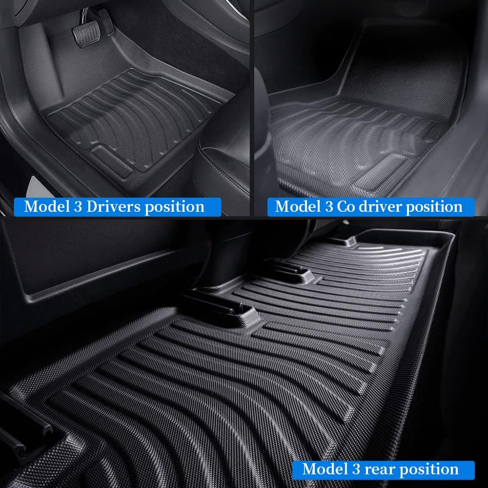 CENFUN for 2021 2022 Tesla Model 3 All Weather Full Set of Floor Mats Storage mats and Trunk mat,Fit 2021-2022 Model 3 Interior Accessories （Set of six）