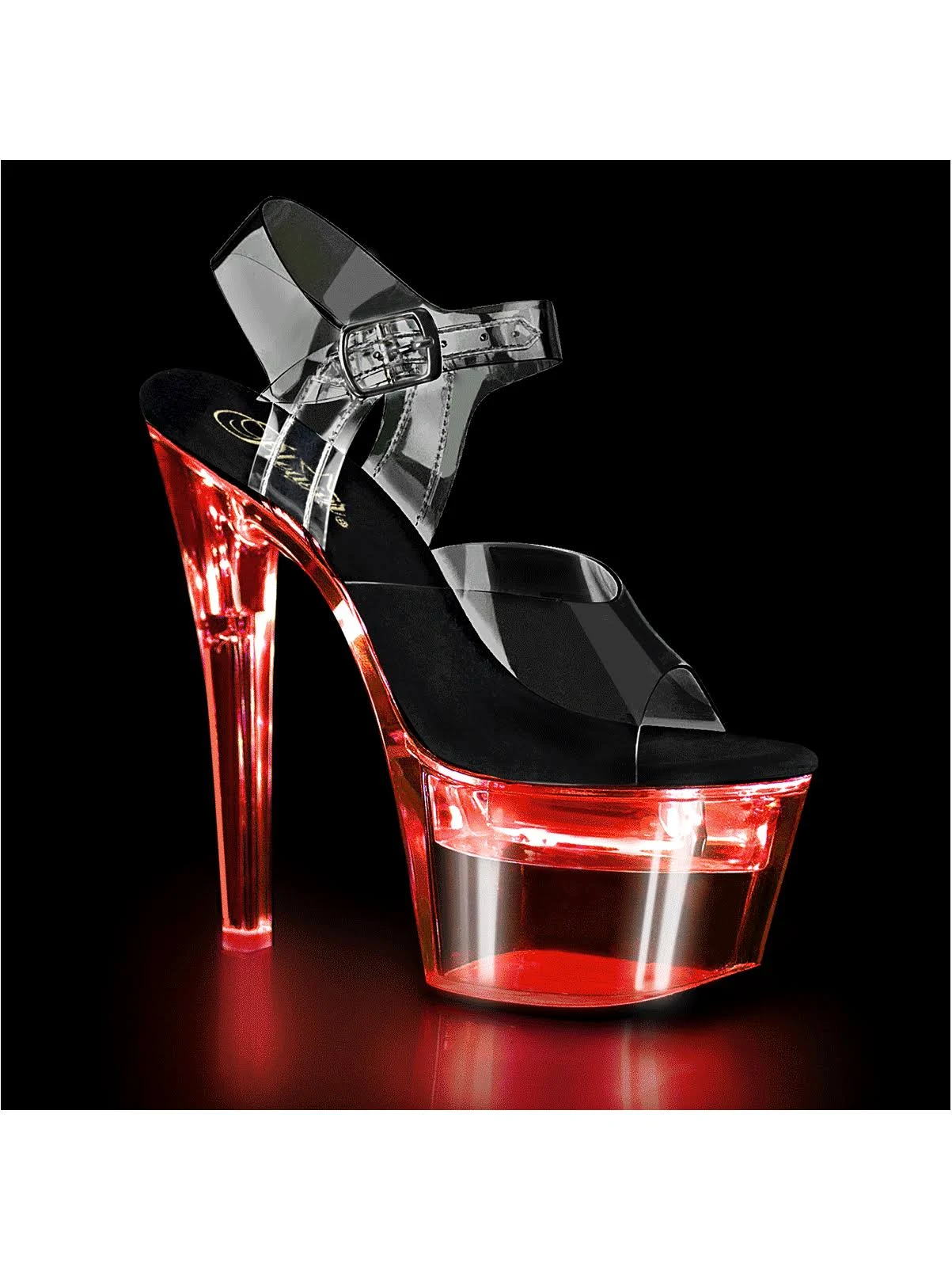 Pleaser Flashdance-708, 7x22 LED Illuminated Ankle - Clear/Black 5