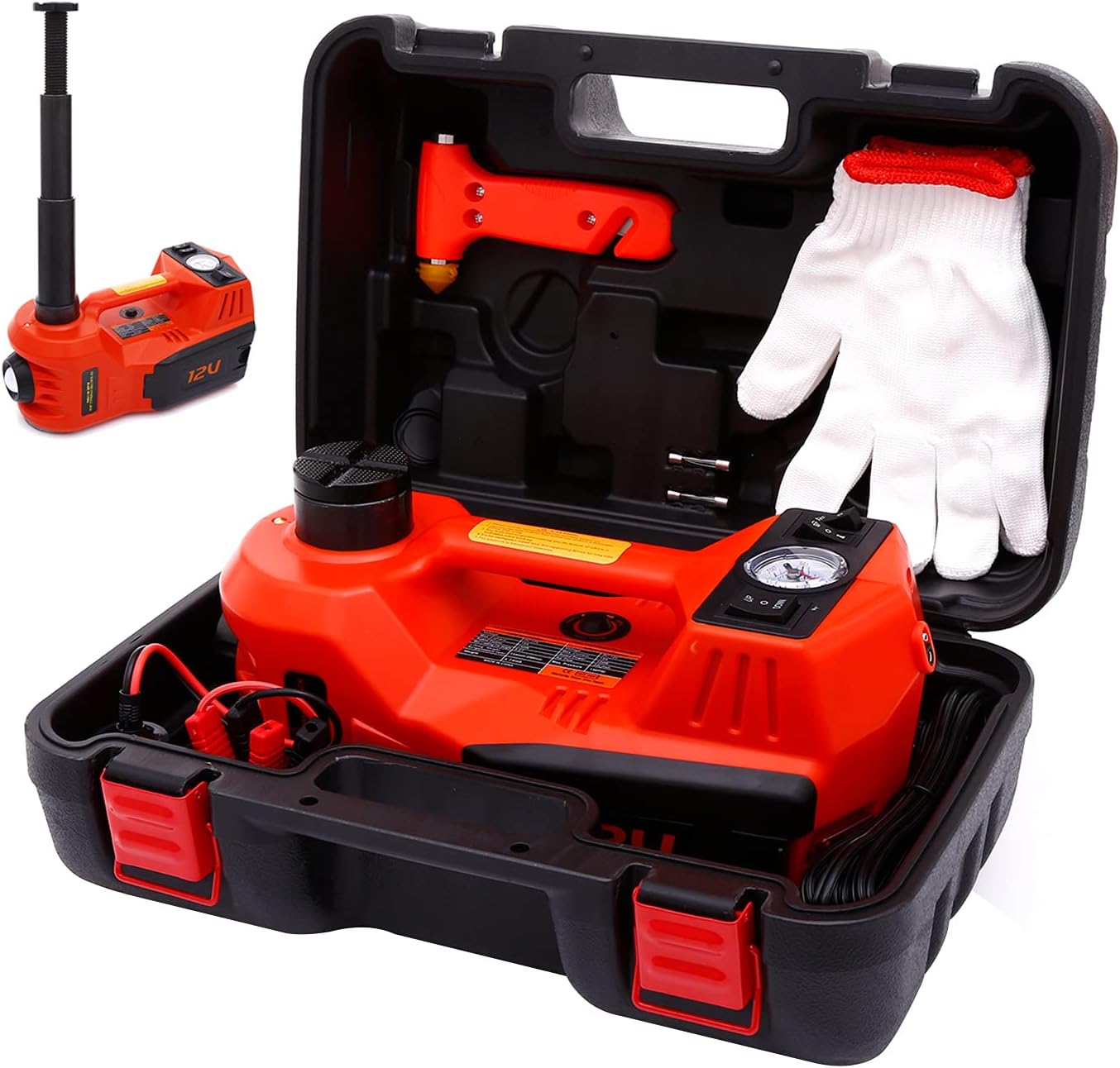 ROGTZ Electric Car Jack 5 Ton 12V Hydraulic Car Jack with Tire Inflator Pump and LED Light, Electric Car Jack Lift Floor Jack for SUV Sedans Tire Change (Red)