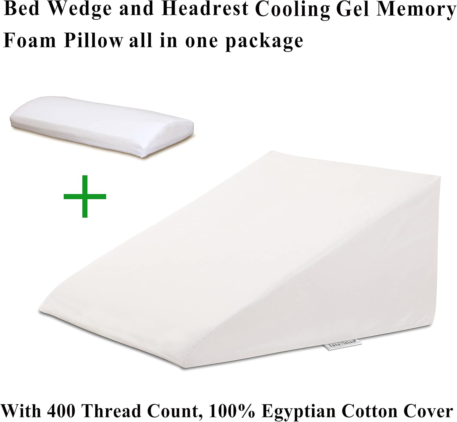 InteVision Extra Large Bed Wedge Pillow (33 x 30.5 x 12 inch) and Headrest Pillow in One Package - Helps Relief from Acid Reflux, Post Surgery, Snoring - Egyptian Cotton Cover - 2 inch Memory Foam Top