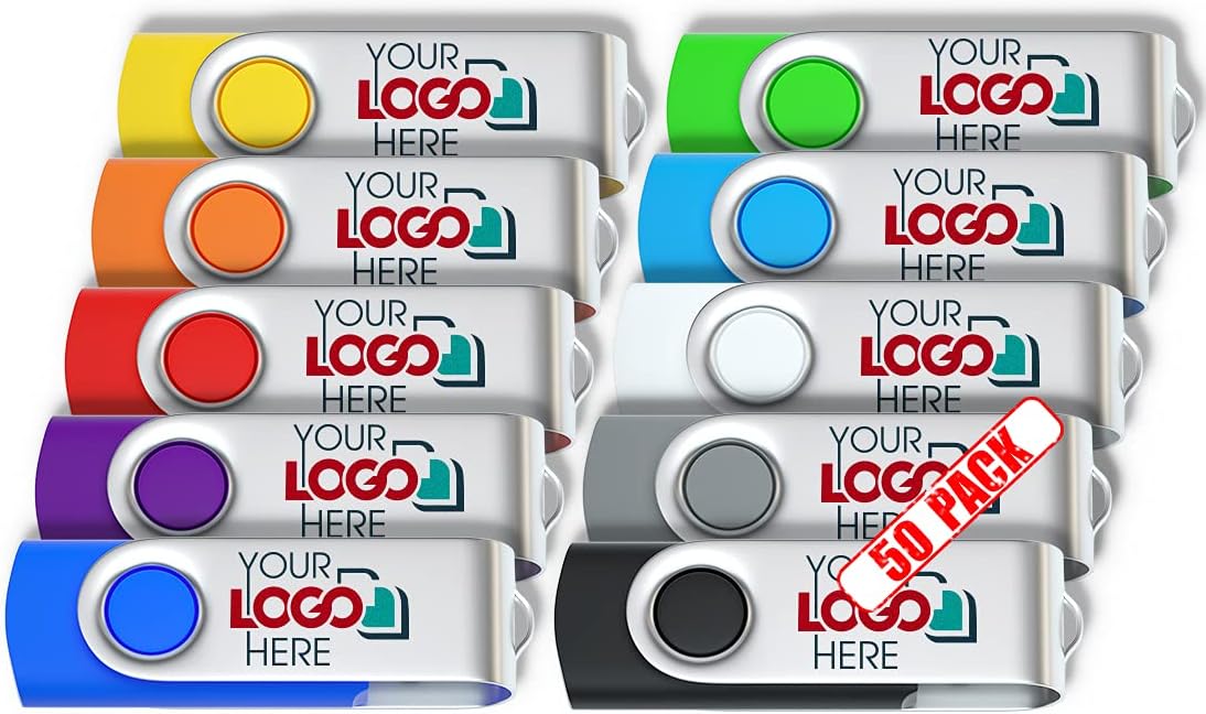 Possibox Custom Swivel USB Flash Drive 128MB Promotional Product Personalized with Your Logo - Bulk USB 2.0 - Customizable 50 Pack