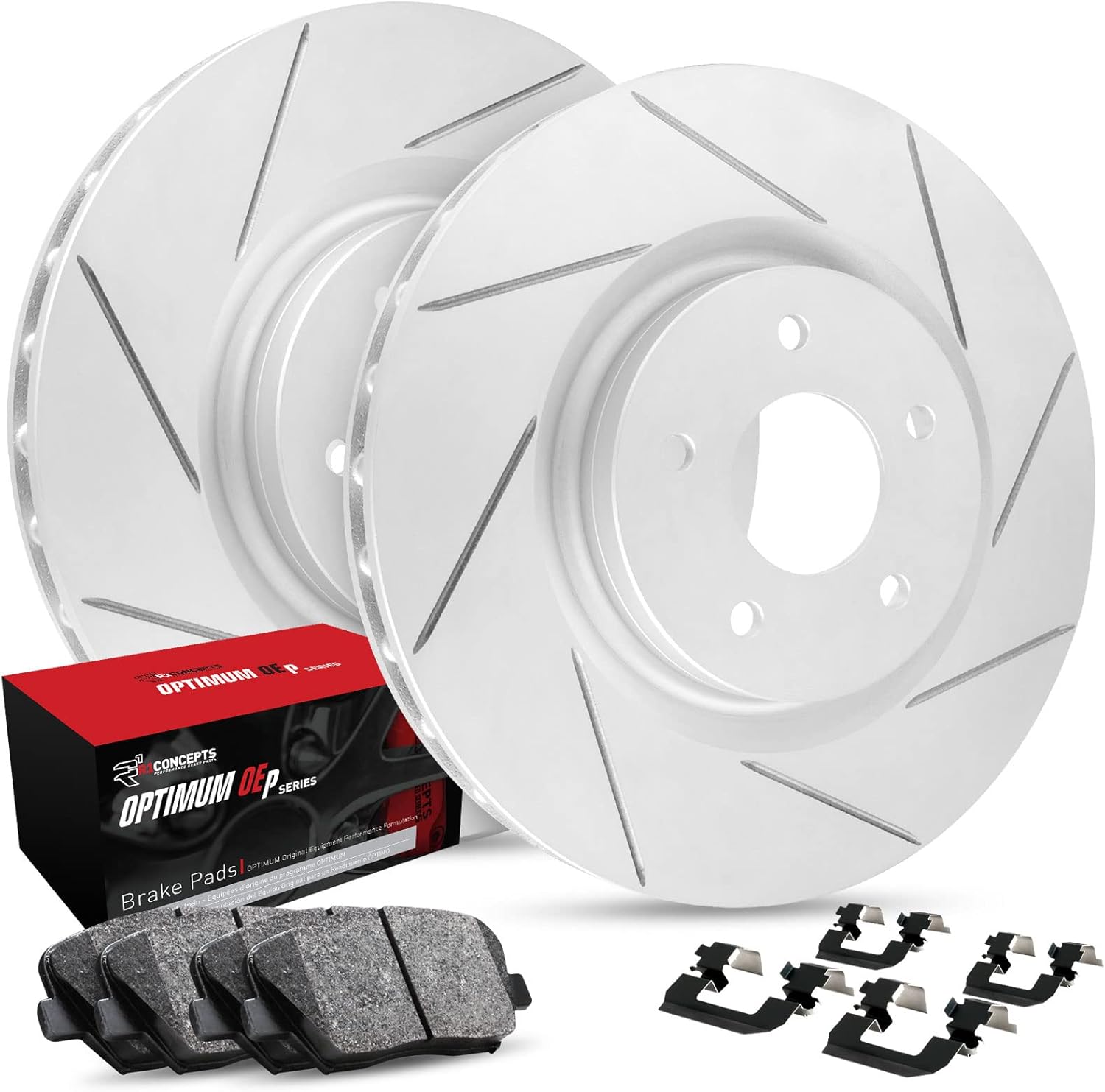 R1 Concepts Front Brakes and Rotors Kit |Front Brake Pads| Brake Rotors and Pads| Optimum OEp Brake Pads and Rotors |Hardware Kit |fits 2004-2009 Cadillac SRX