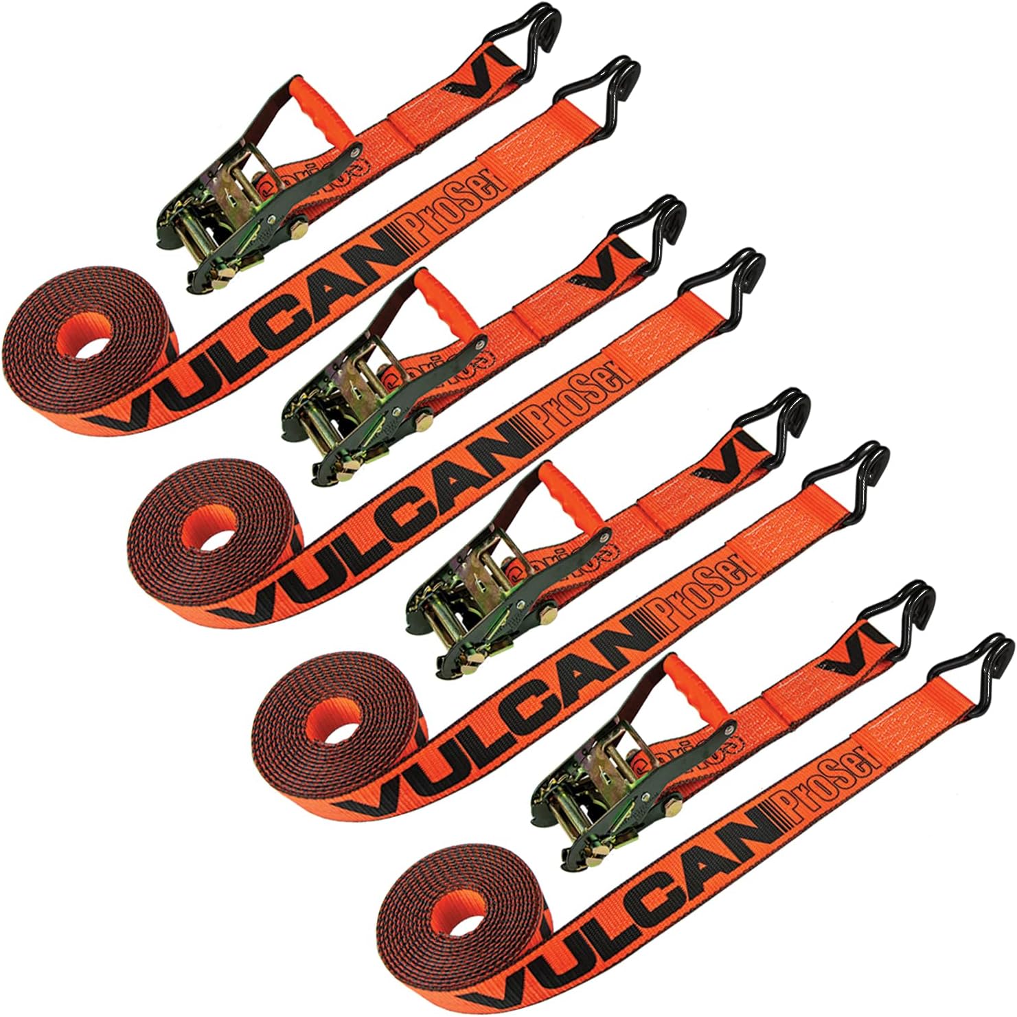 VULCAN PROSeries Ratchet Strap with Wire Hooks - 2 Inch x 15 Foot - 4 Pack
