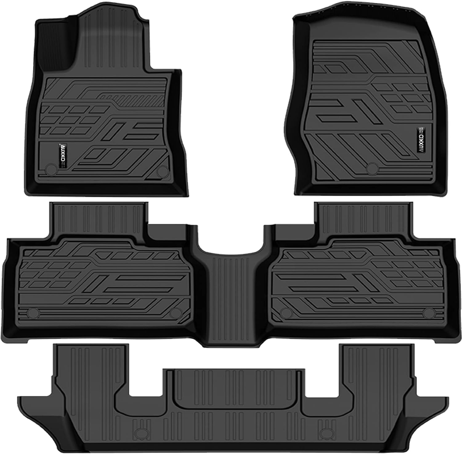 Auxko All Weather Floor Mats for Ford Explorer 6 Seat 2020 2021 2022 Updated Rubber TPE All Weather Guard Heavy Duty 3 Row Liner Set Black