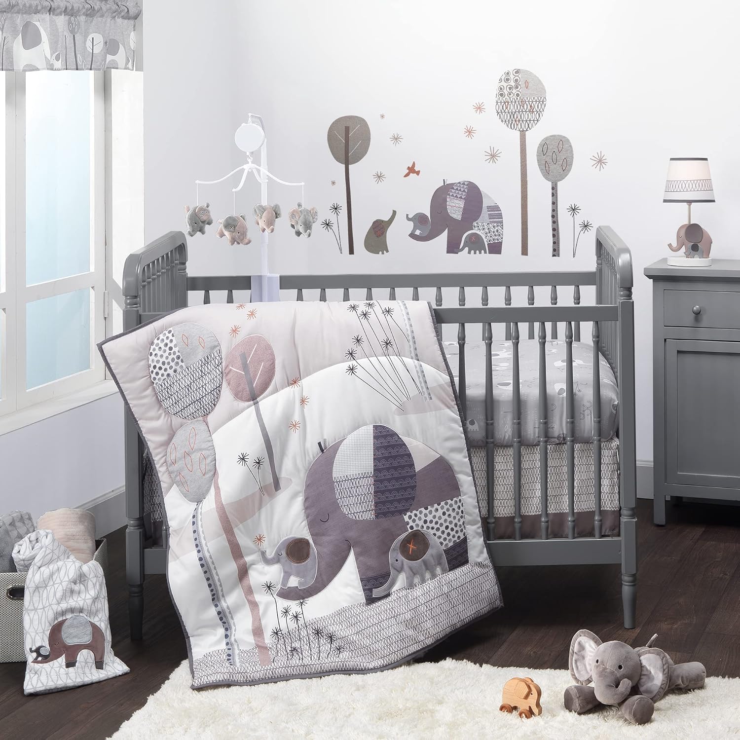 Bedtime Originals Elephant Love Gray 3-Piece Nursery Baby Crib Bedding Set Pack of 2
