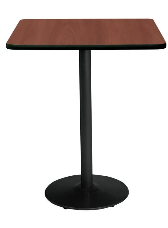 KFI 42 inch Square Breakroom Table, Mahogany Top, Black Base, Bistro Height, Brown