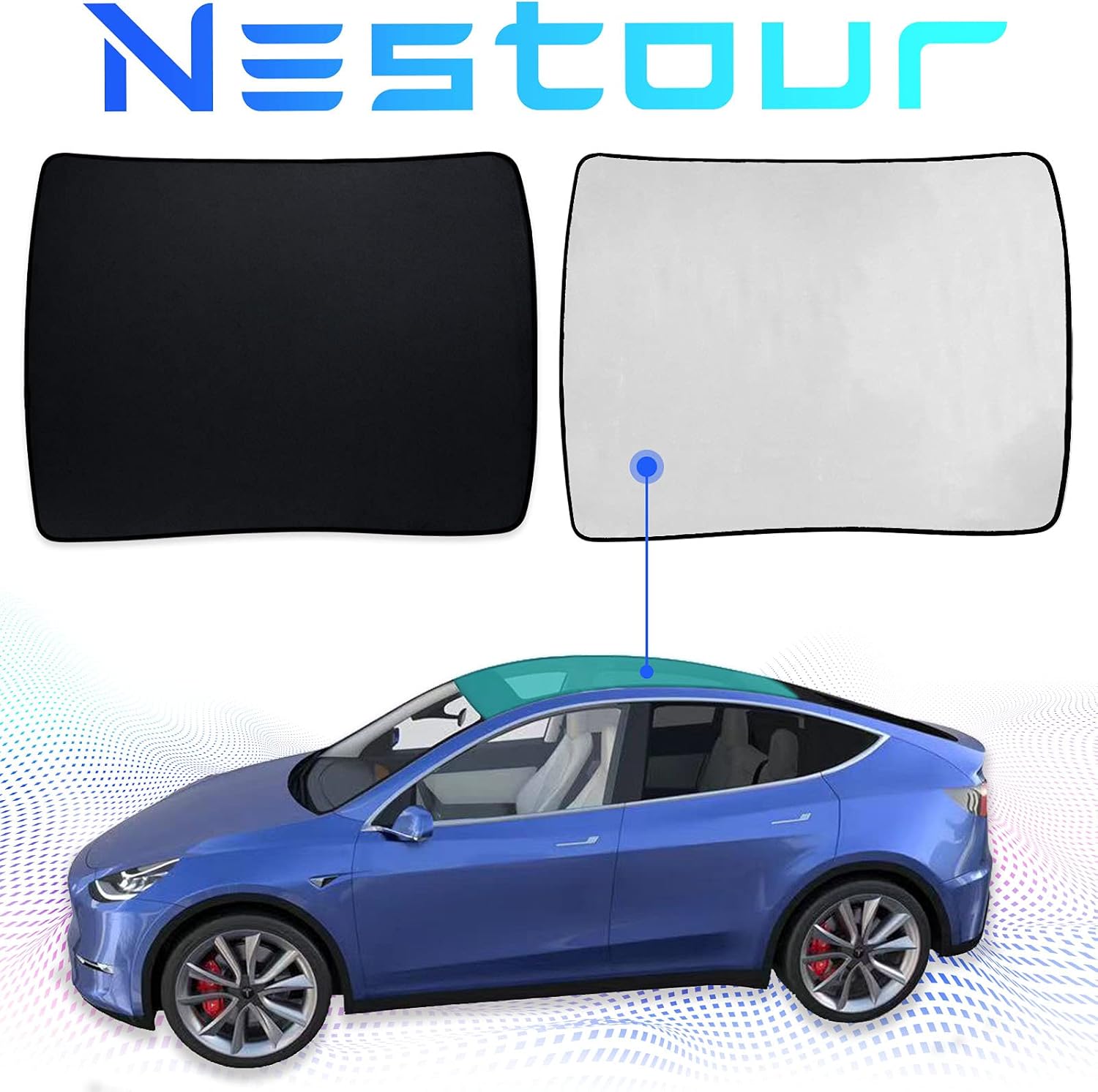 Nestour for Tesla Model Y Sunshade, Foldable Sunroof Window Shade Accessories Fit for Tesla Model Y 2020-2021, with UV/Heat Insulation Film Pack of 2