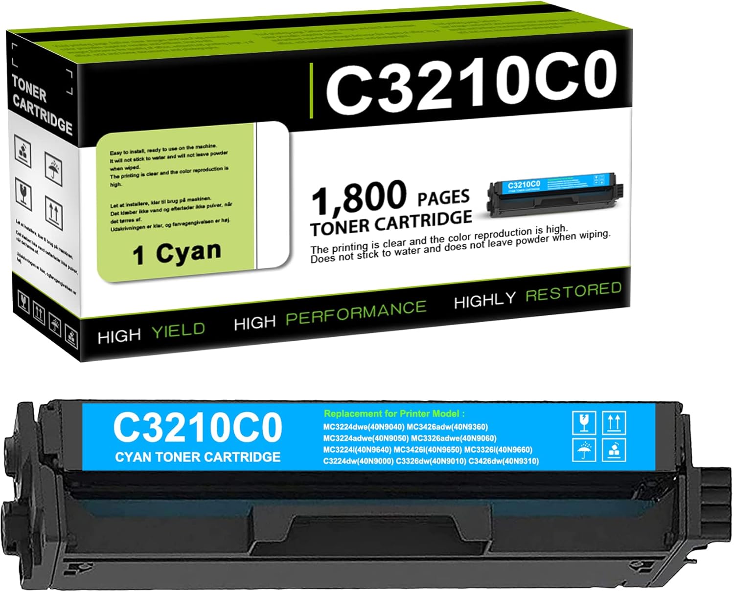 1 Cyan C3210C0 Compatible Remanufactured Toner Cartridge Replacement for Lexmark MC3224adwe MC3224i MC3326adwe MC3426i MC3224dwe MC3326i MC3426adw C3224dw C3326dw C3426dw Printer Toner Cartridge