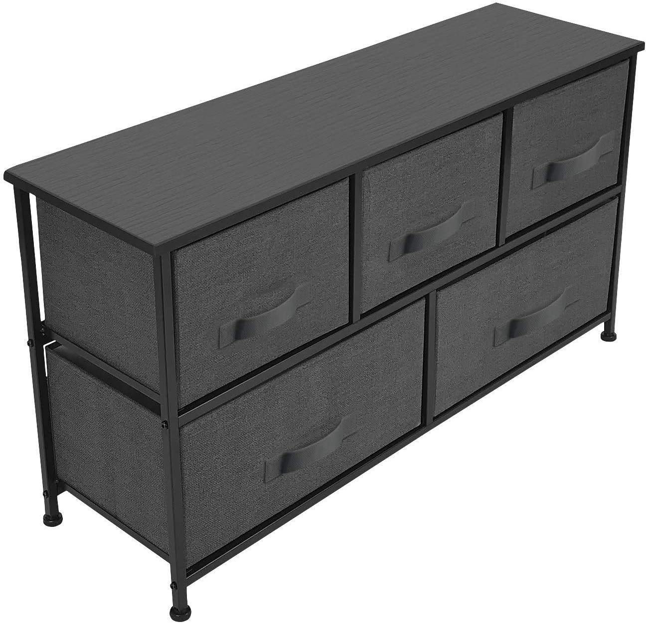Sorbus Dresser with 5 Drawers - Furniture Storage Chest Tower Unit for Bedroom, Hallway, Closet, Office Organization - Steel Frame, Wood Top, Easy Pull Fabric Bins (Gray/Black)