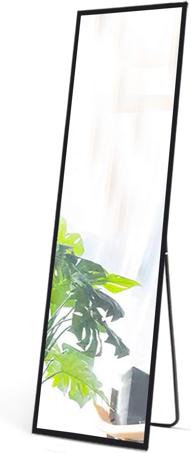 FANYUSHOW PS Framed Full Length Mirror, Floor Mirror with Stand, Standing Mirror, Full Body Mirror, Large Mirror, Apply to Cloakroom/Bedroom/Living Room(65''x 22'', Black)