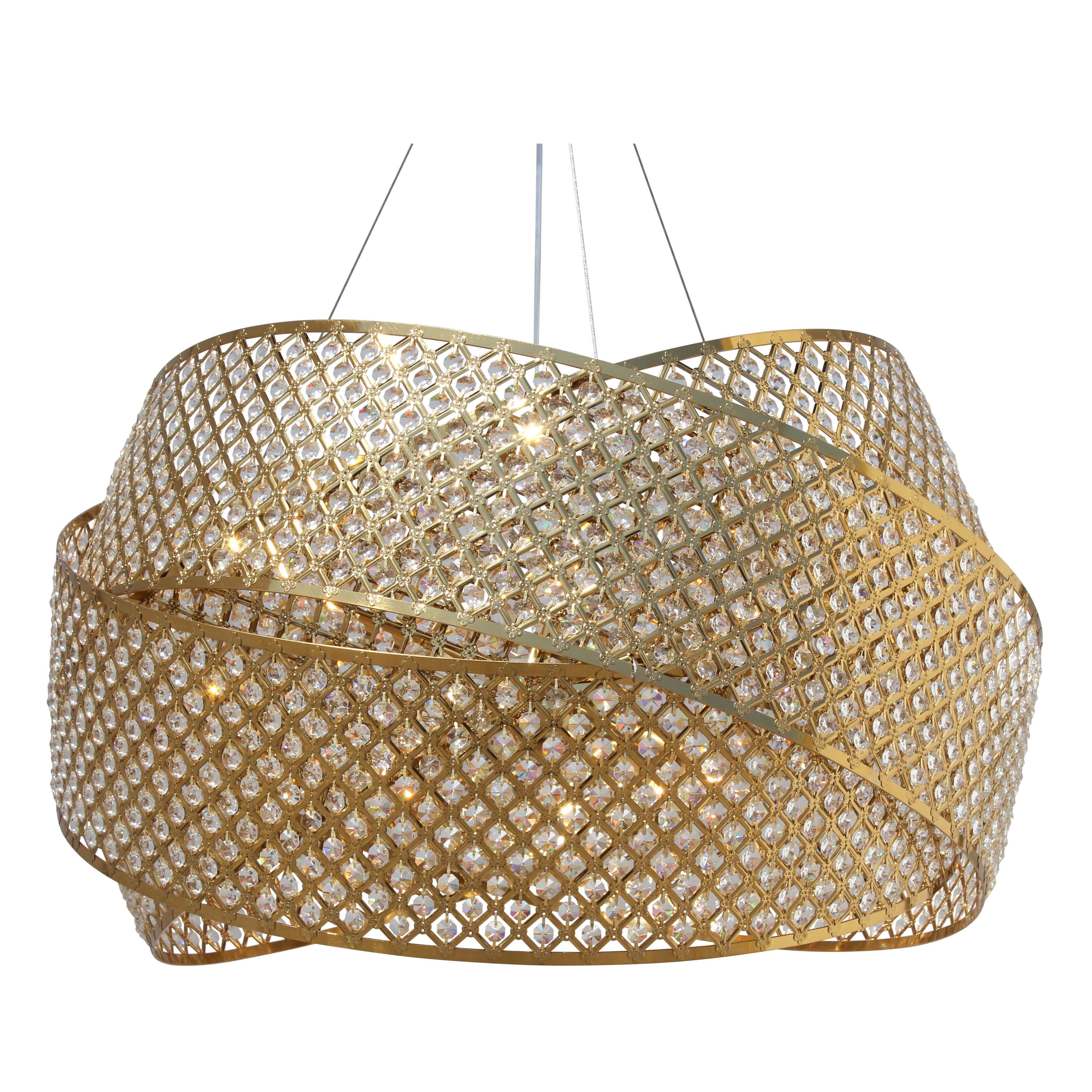 Miami Beach 3-Ring Crystal Chandelier, Brass, Small (Brass)