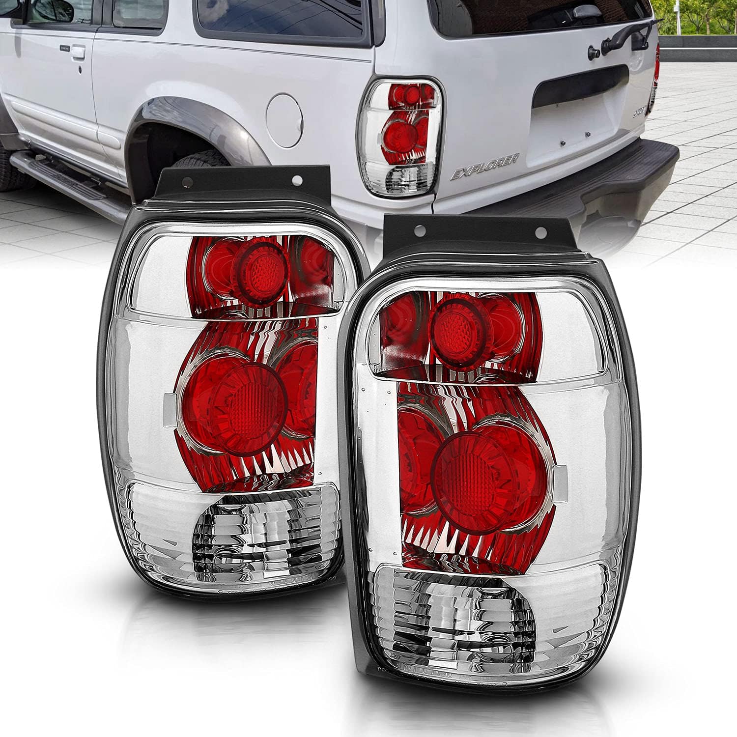 AmeriLite Black Smoke Replacement Brake Tail Lights for 98-01 Ford Explorer - Passenger and Driver Side Pack of 2