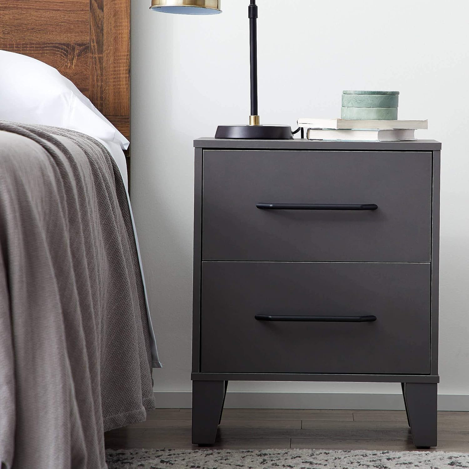 Edenbrook Daley Two Drawer Nightstand-Modern Design-Easy Assembly End Table, Black Dresser