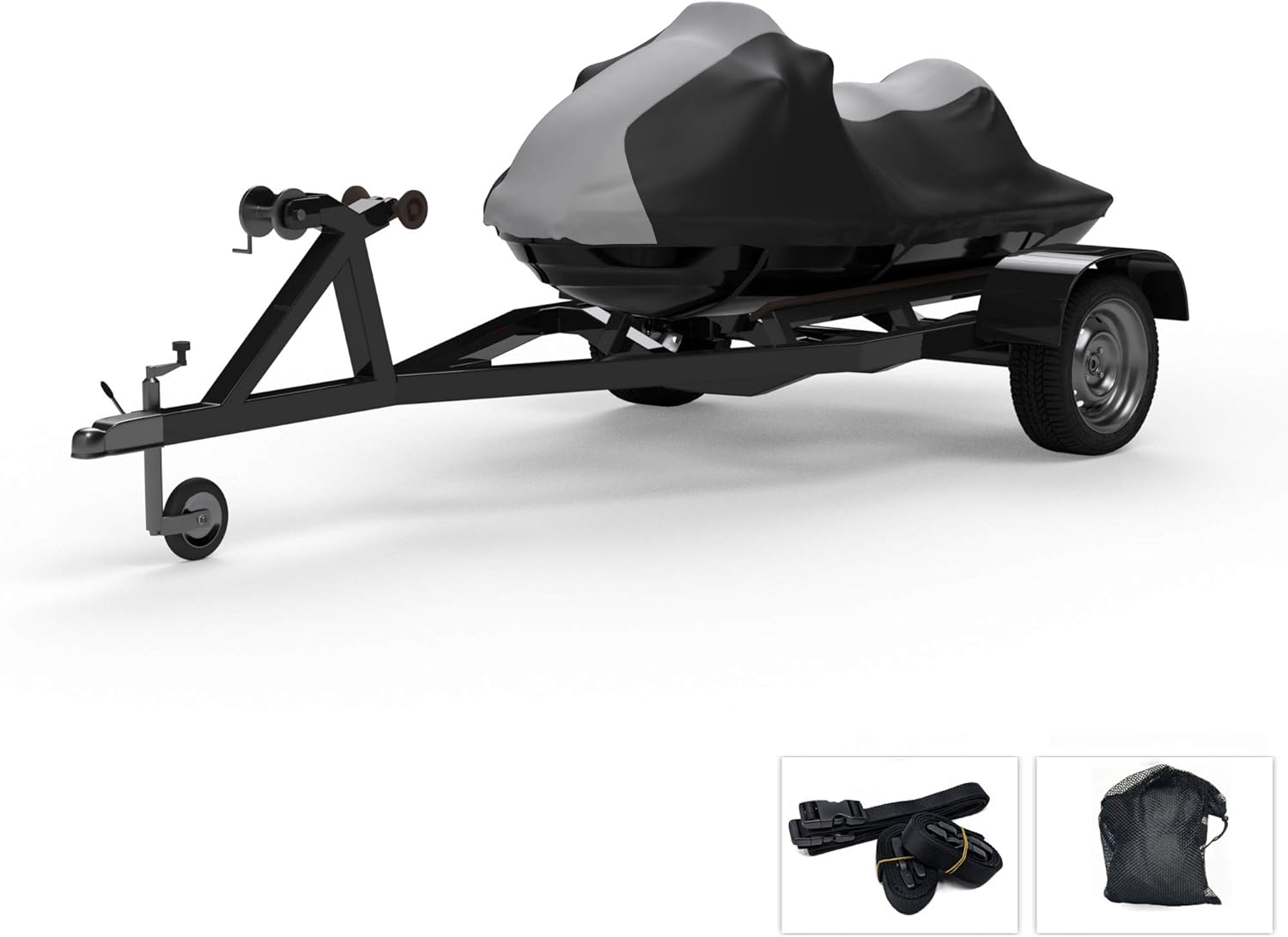 Weatherproof Jet Ski Cover Compatible with 1999-2004 Yamaha Wave Runner SUV 1200 - Gray / Black Color - Trailerable - Protects from Rain, Sun, and More! Includes Trailer Straps and Storage Bag