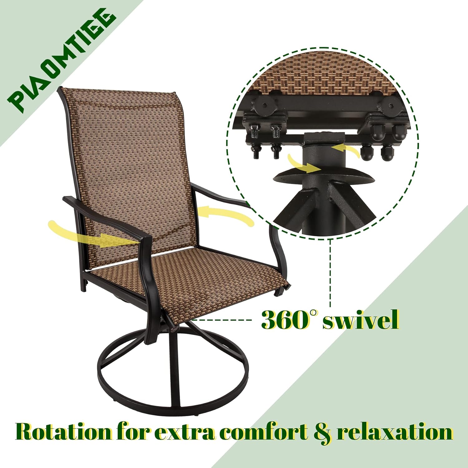 PIAOMTIEE Patio Swivel Dining Chairs Set of 4, Outdoor Kitchen Garden Metal Chair, Gentle Rocker Chair with Textilene Mesh Fabric for Backyard, Porch, Garden, Lawn
