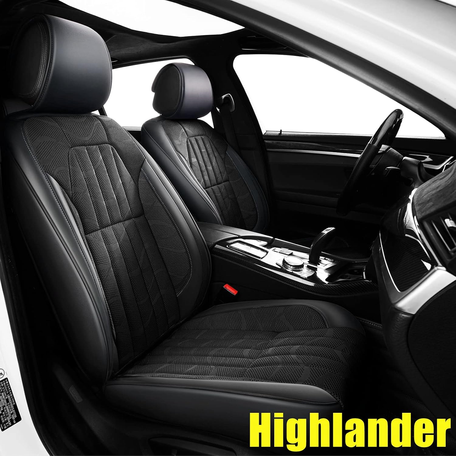 AOMSAZTO Custom Fit for Toyota Highlander 2015-2019 Faux Leather Car Seat Covers Full Set Compatible Airbag Highlander Seat Protector (Excluding 2nd Row Armrest Cover and 3rd Seat Cover) Black