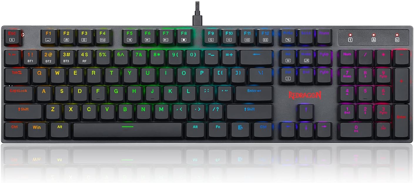 Redragon K535 Wireless, Bluetooth Mechanical Gaming Keyboard, RGB Backlit with Low Profile Blue Switches for Windows Gaming PC
