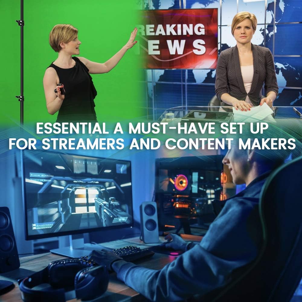 10ft Photo Backdrop Stand kit, DERSECO Photography Video Studio Background System with 3 Muslin Backdrops for Video Conference,Photo Shooting ,Live Stream. Pack of 2