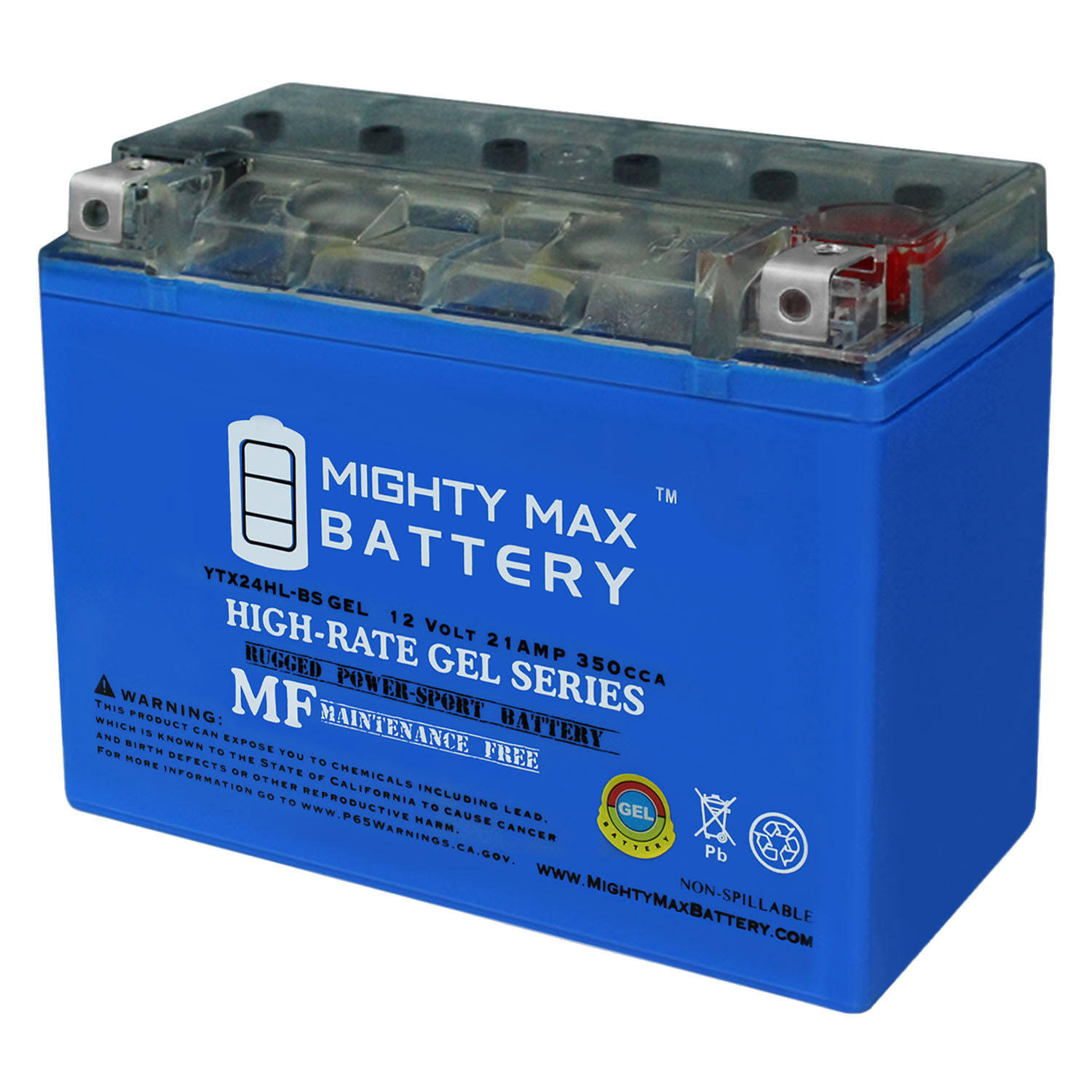 Mighty Max Battery - Ytx24hl-bs 12V 21Ah Gel Battery for Polaris 500 Wide Track &89-&14 - YTX24HL-BSGEL72