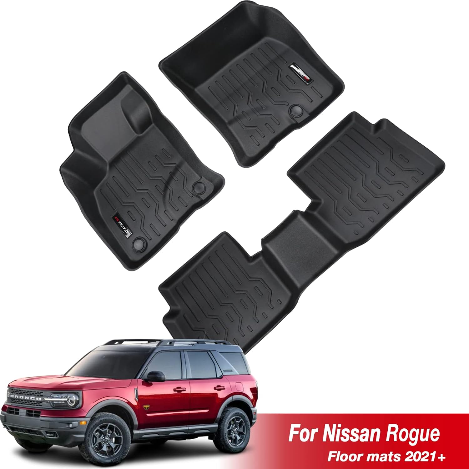 Floor Mats for Nissan Rogue 2021,2022.3D Design All Weather Floor Liners with 100% TPV Material .Include 1st and 2nd Row Front & Rear Black Car Liners.