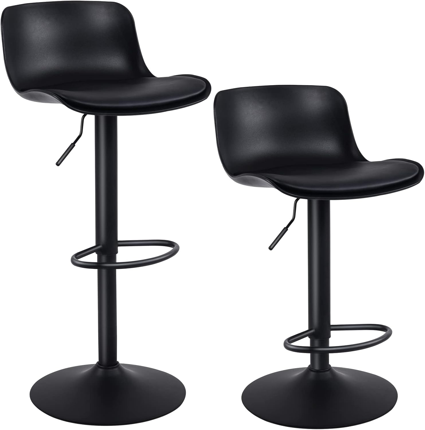 Kidol & Shellder Bar Stools Counter Height,Adjustable Barstools for Kitchen Islands, Set of 2,Black,PU Covered Seat, 360&deg; Swivel