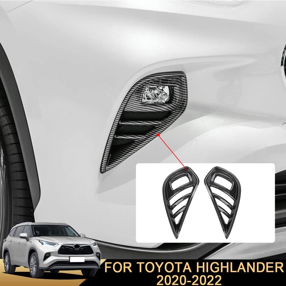 for 2020 2021 2022 Toyota Highlander Front Fog Light Cover, Exterior Accessories Sticker ABS Carbon Fiber Print Frame