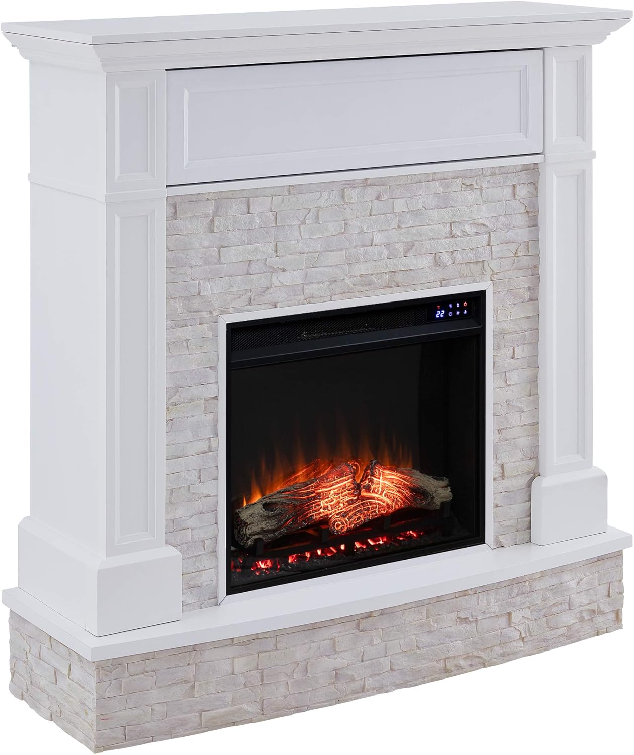 SEI Furniture Jacksdale Faux Stone Accent Electric Hidden Media Shelf Fireplace, White