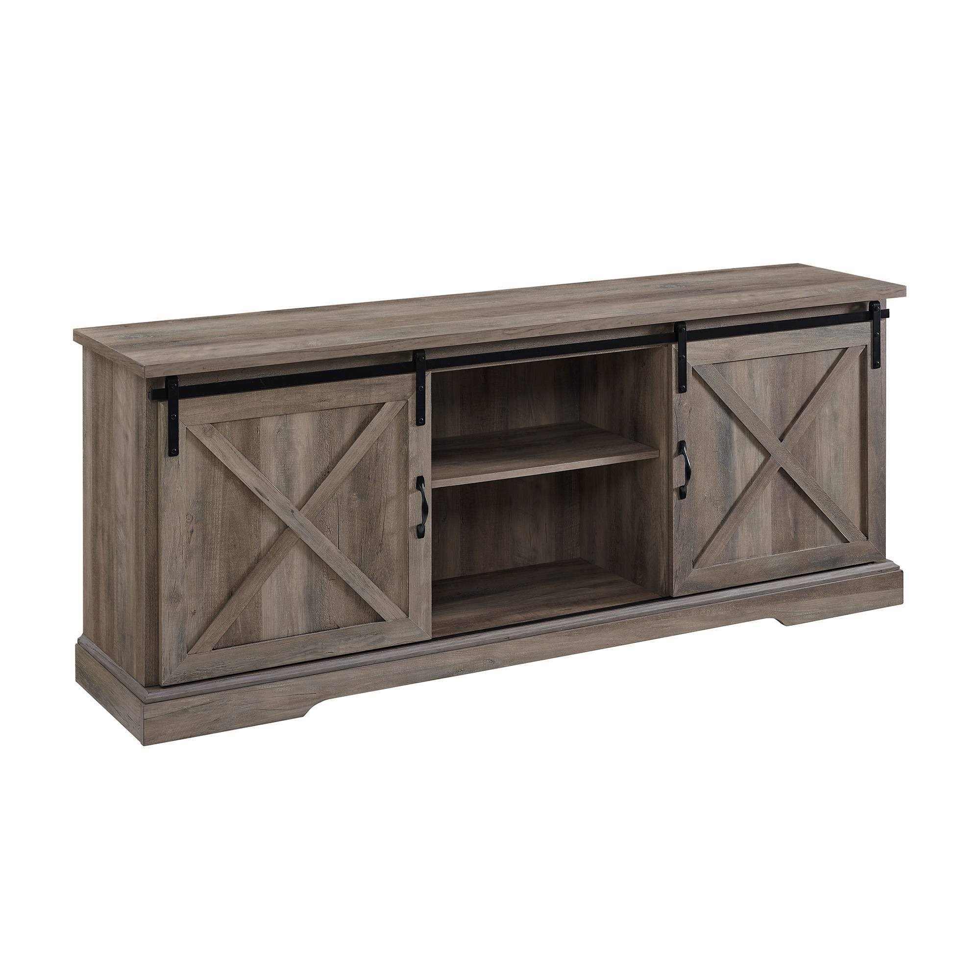 Clarabelle Double Sliding x Barn Door TV Stand for TVs Up to 80x22Gray Wash - Saracina Home