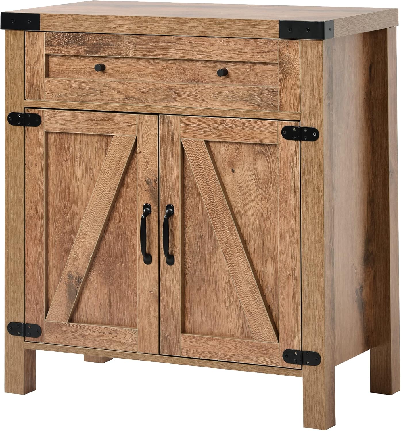 Knocbel Farmhouse Barn Doors Storage Cabinet with Storage Drawer and Metal Handles, Entry Hallway Living Room Bedroom Chest, 100lbs Weight Capacity, 30