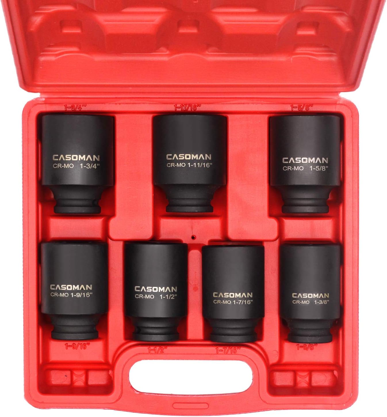 CASOMAN 1/2-Inch Drive Deep Spindle Axle Nut Impact Socket Set, 1/2