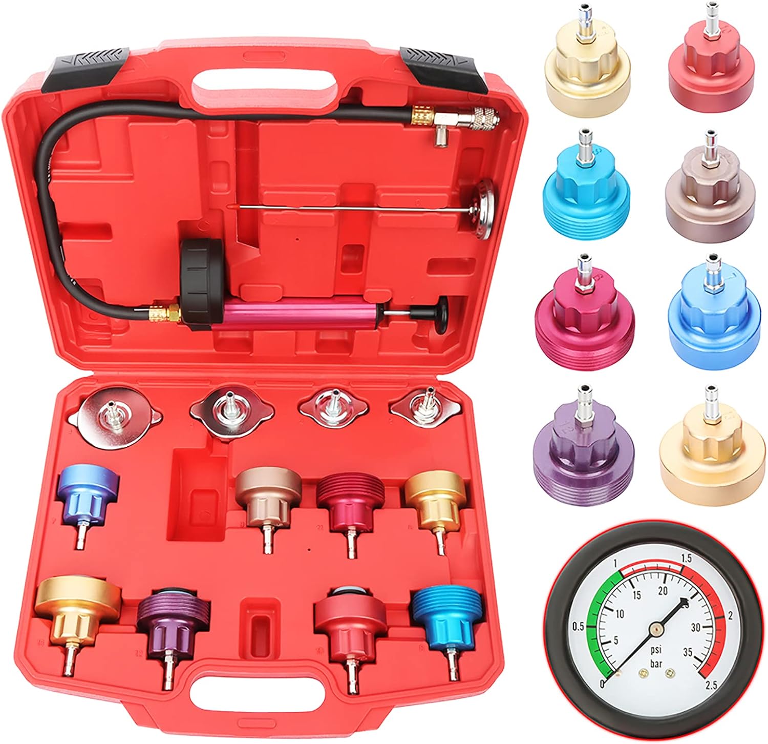 cciyu Radiator Pressure Leak er Vacuum Cooling Coolant System filler Kit Adapter Compression Storage Tools 14PCS Set Universal for Trucks, Cars, Motorcycle