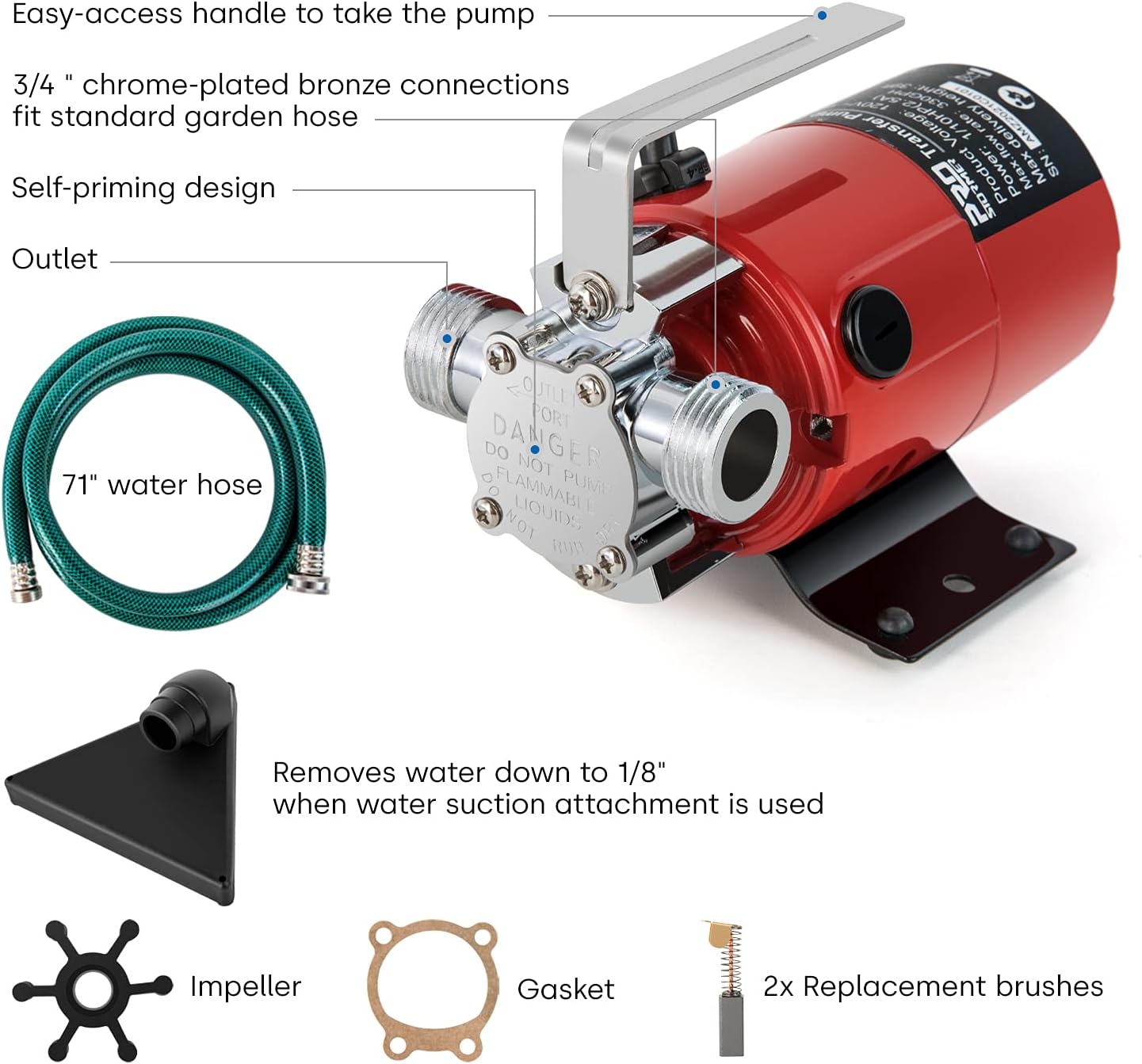 Water Transfer Pump, PROSTORMER 1/10HP 120V Mini Portable Electric Utility Pump 330GPH with Water Hose Kit Pack of 2