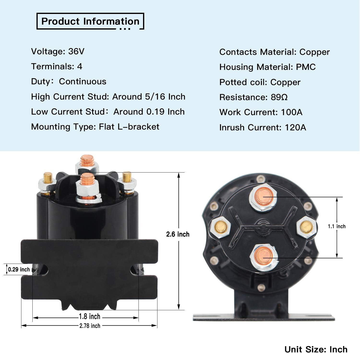 Yixin 36V Continuous Heavy Duty Solenoid Relay Switch 609428 606971 614012 624317 608897 Fit for 2008-current E-Z-GO Electric RXV Vehicles Pack of 2