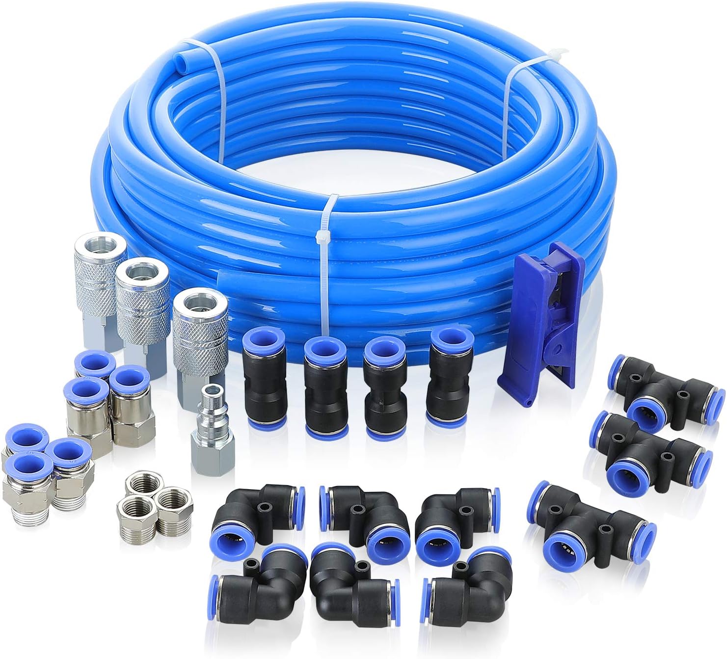 WYNNsky Shop Air Line Kit, 1/2 Inch OD×60 Feet PU Air Tube with Push to Connect Fittings, Industrial Type Quick Connect Coupler and Plug, 28PCS Garage Air Compressor Accessories Kit Pack of 2