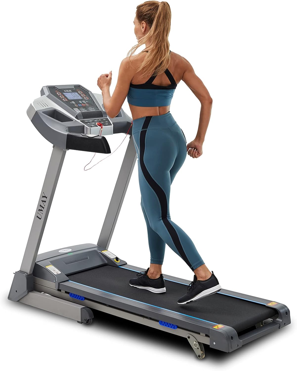 UMAY Folding Treadmill for Home with 12 Preset Programs LCD Display & Pulse Monitor, Motorized Running Machine with SPAX APP Control Bluetooth Speaker & Cup Holder,Home Gym Workout