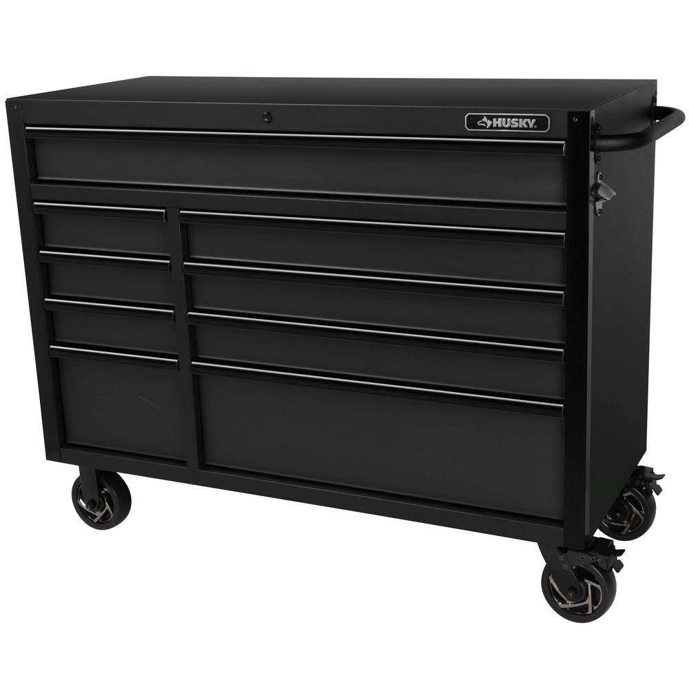 Husky Industrial 52 in. W x 21.5 in. D 9-Drawer Tool Chest Rolling Cabinet in Matte Black, Textured Black